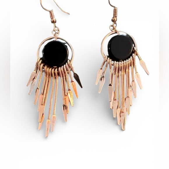 Jewelry - Black & Gold Fringe Dangle Earrings | Boho Statement Drop
